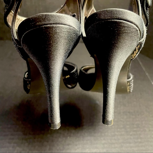 BNWT Premium Bp Black satin & sequins open toe strappy heeled sandals 5.5M TTS - Picture 6 of 13